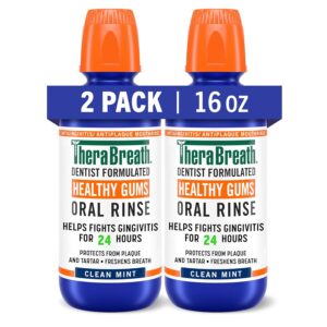TheraBreath Healthy Gums Mouthwash Clean Mint, Antigingivitis, Dentist Formulated, 16 Fl Oz (2-Pack)