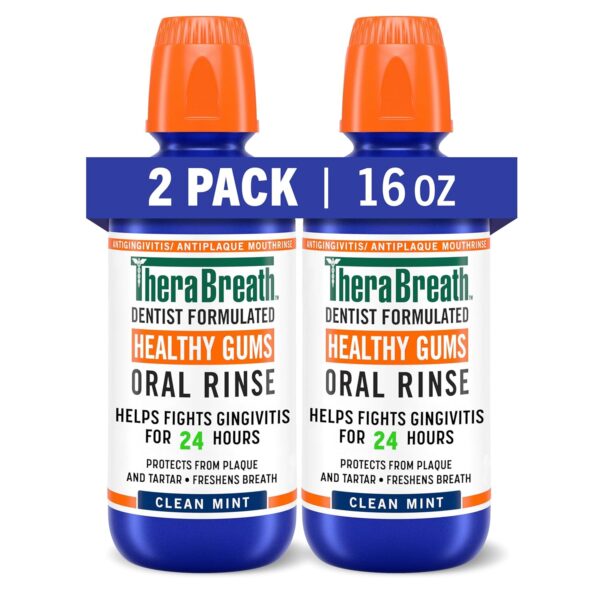 TheraBreath Healthy Gums Mouthwash Clean Mint, Antigingivitis, Dentist Formulated, 16 Fl Oz (2-Pack)