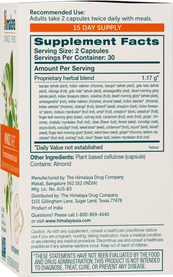 Himalaya MindCare, Nootropic Brain Supplement Booster for Mental Sharpness, Focus, Memory & Cognitive Wellness, 1170 mg, 60 Capsules