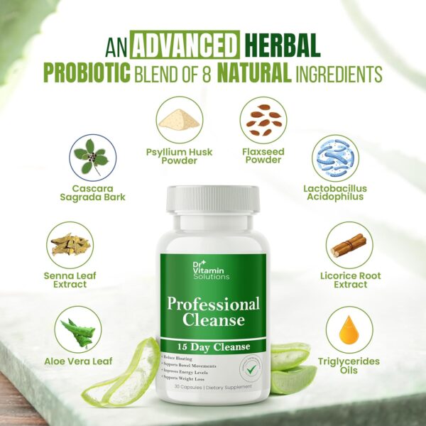 15 Day Cleanse Gut Support, Detox for Men & Women, All Natural Colon Cleanser for Bloating and Constipation Relief, Extra Calorie Loss with Healthy Probiotics - 30 Capsules