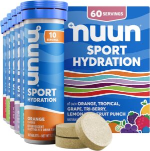 Nuun Sport Electrolyte Tablets - Dissolvable in Water, Variety Pack, 5 Essential Electrolytes for Hydration, 1g Sugar Drink Mix, Vegan, Non-GMO, 6 Pack (60 Total Servings)