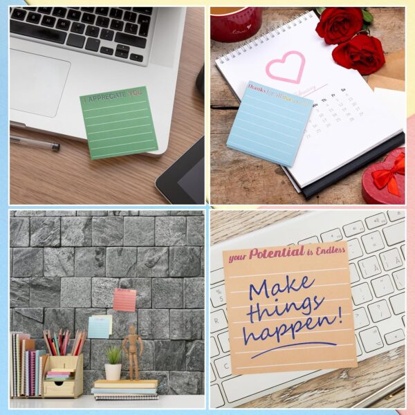 30 Pieces Inspirational Sticky Notes with Lines Sayings, 3 x 3 Inch Mental Health Colors Sticky Notes Appreciation Positive Gifts for Teacher Nurse Coworkers Work Office Supplies