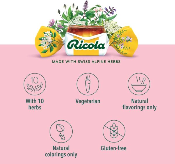 Ricola Cherry Throat Drops, 45 Count, Daily Drops For Delicious Throat Refreshment, Oral Anesthetic, Naturally Flavored