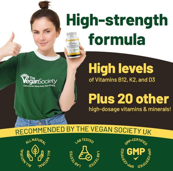 81I5j6Vu77L._AC_SL1500_.jpg Vegan Vitality Multivitamins & Minerals for Women and Men with High Strength Vitamin B12, D3 & K2. 180 Vegan Multivitamin Tablets - 6 Months Supply. Vitamins for Vegans & Vegetarians
