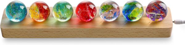 7 Chakra Natural Healing Spheres with LED Wooden Stand 40mm Crystal Quartz Stones for Meditation Positive Energy Night Light Decoration Balls Set for Home