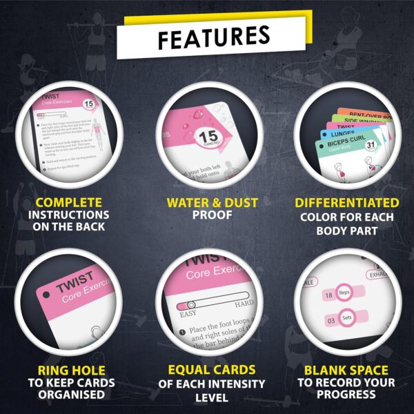 Pilates Bar Workout Cards - 58 Exercise Cards with Pilates Stick Work Out Postures, Instructions & Breathing Tips | Free Ring & Dry-Erase Marker to Create Your Customize Workout Planner Chart