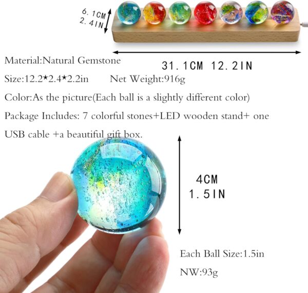 7 Chakra Natural Healing Spheres with LED Wooden Stand 40mm Crystal Quartz Stones for Meditation Positive Energy Night Light Decoration Balls Set for Home
