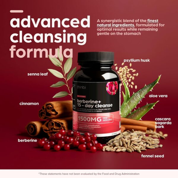 GLP-1 Colon Cleanse Berberine Supplement 1500mg - 15-Day Advanced Detox for Men & Women - Extra Strength w/Senna Leaf, Fast-Acting Natural for Constipation, Gut Health & Bloating Relief - THINBI
