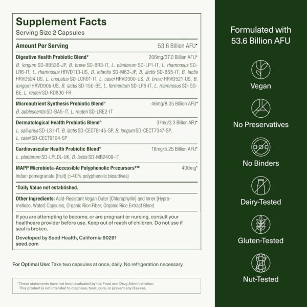 Seed DS-01 Daily Synbiotic - Prebiotic and Probiotic for Women & Men - Digestive Health, Gut Health, Immune Support, Bloating & Constipation Relief - Vegan & Shelf-Stable - 60 Capsules (30-Day Supply)