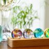 7 Chakra Natural Healing Spheres with LED Wooden Stand 40mm Crystal Quartz Stones for Meditation Positive Energy Night Light Decoration Balls Set for Home