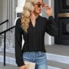 Blooming Jelly Women's Dressy Casual Blouses Business Work Tops Long Sleeve V Neck Pleated Shirts 2024 Fall Outfits