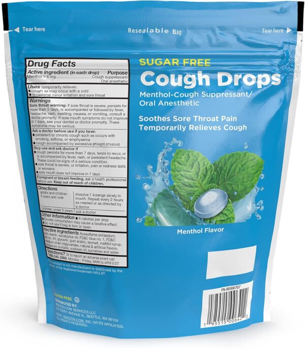 Amazon Basic Care Sugar Free Menthol Cough Drops, 140 count (Previously SoundHealth)