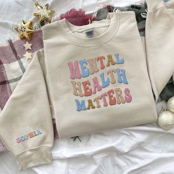 Custom Mental Health Matters Embroidered Sweatshirt for Women Crewneck Psychology Therapist Awareness Pullover Tops