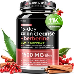 GLP-1 Colon Cleanse Berberine Supplement 1500mg - 15-Day Advanced Detox for Men & Women - Extra Strength w/Senna Leaf, Fast-Acting Natural for Constipation, Gut Health & Bloating Relief - THINBI