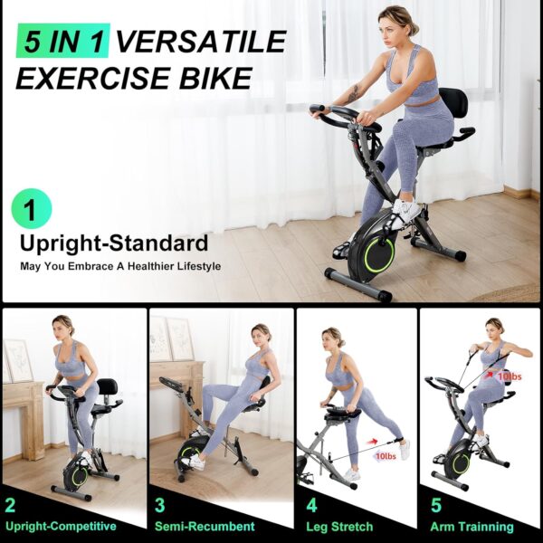 Foldable Exercise Bike Stationary Bikes for Home, 5 IN 1 Indoor Workout Bike, Cycling Bike with 16-Level Quiet Magnetic Resistance, 6.6 LBS Flywheel and 300LBS Capacity, 2024 Designed 817 X-bike