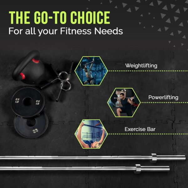 Olympic Training Barbell (6FT) (15 Pound Weight) (300 LBS Capacity), Home Gym Fitness Equipment, Strength Training Workout Bar, Weight bar for Squats, Deadlift, Weightlifting, Bench Press