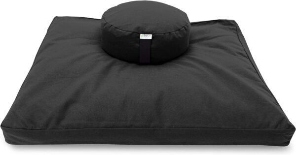 MEDITATION CUSHION SET - Zafu and Zabuton Meditation Pillow - Yoga Cushion, Meditation Pillows for sitting on floor, Cotton Yoga Pillow - Round, BLACK - Traditionally MADE IN USA