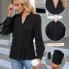 Blooming Jelly Women's Dressy Casual Blouses Business Work Tops Long Sleeve V Neck Pleated Shirts 2024 Fall Outfits