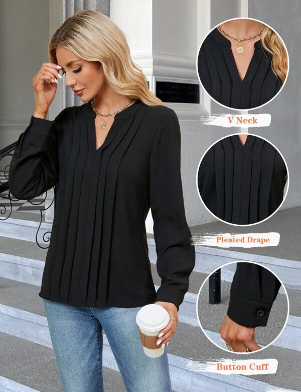Blooming Jelly Women's Dressy Casual Blouses Business Work Tops Long Sleeve V Neck Pleated Shirts 2024 Fall Outfits