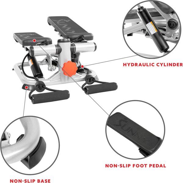 Sunny Health & Fitness Total Body 2-in-1 Stepper Machine, Total Body Workout, Adjustable Hydraulic, Resistance Bands, Non-Slip Pedals w Optional Free SunnyFit App Enhanced Bluetooth Connectivity