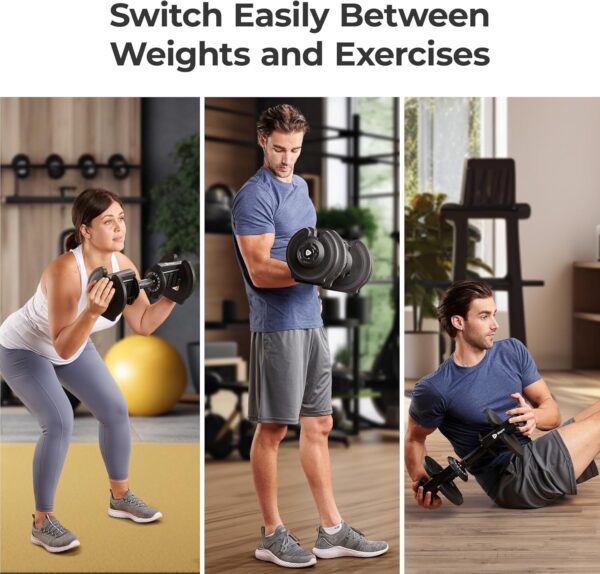 LifePro Adjustable Dumbbell Set/Single – 90lb, 25lb Dumbbells Set of 2, and Single piece - Quick Change Rotating Hand Weights for Women/Men at Home Gym Weight System, Ideal for Home Strength Training