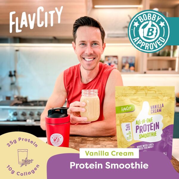 FlavCity Protein Powder Smoothie, Vanilla - 100% Grass-Fed Whey Protein Smoothie with Collagen (25g of Protein) - Gluten Free & No Added Sugars (29.84 oz)
