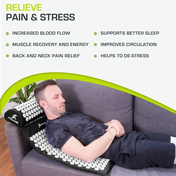 ProsourceFit Acupressure Mat and Pillow Set for Back/Neck Pain Relief and Muscle Relaxation, Large - Gray/Gray