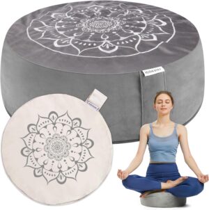 Hihealer Meditation Cushion, Traditional Tibetan Meditation Pillow Velvet Cover - Large Floor Cushion Seating for Adults - Yoga Buckwheat Bolster for Women、Moms