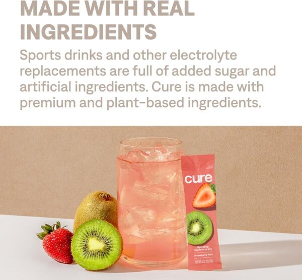 Cure Hydration | Plant-Based Electrolyte Drink Mix | No Added Sugar | FSA & HSA | Dehydration Relief Powder Made with Coconut Water | Non-GMO | Vegan | Pouch of 14 Packets - Strawberry Kiwi