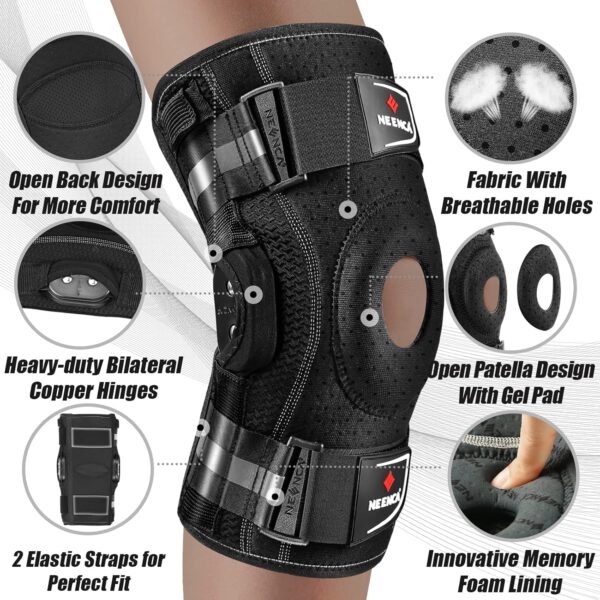 NEENCA Professional Knee Brace for Knee Pain, Adjustable Hinged Knee Support with Removable Side Stabilizers, Strong Stability for Joint Pain Relief, Arthritis, Meniscus Tear, ACL, PCL, Runner, Sports (Large)