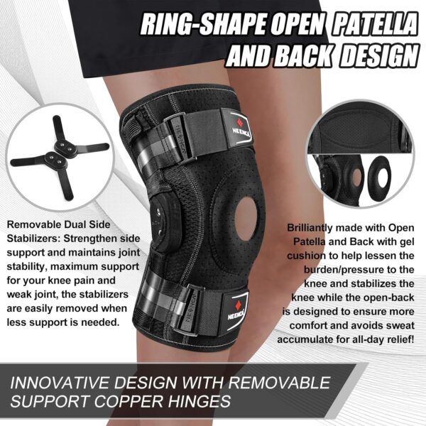 NEENCA Professional Knee Brace for Knee Pain, Adjustable Hinged Knee Support with Removable Side Stabilizers, Strong Stability for Joint Pain Relief, Arthritis, Meniscus Tear, ACL, PCL, Runner, Sports (Large)