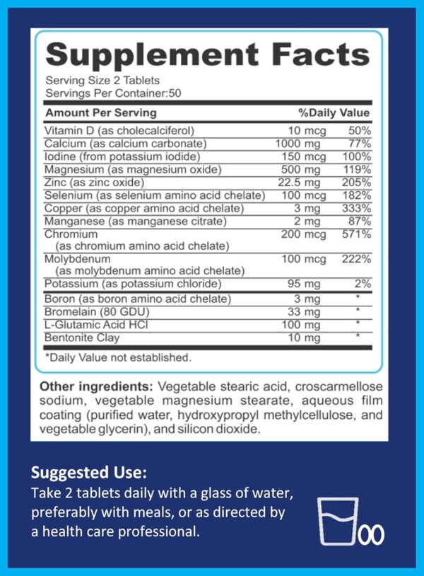 Potent Garden Mega Mineral Supplement Complete Mineral Complex with Calcium Magnesium Zinc Potassium Boron Selenium Chromium & 72 Trace Minerals Iron Free Calcium Supplement -100 Pills