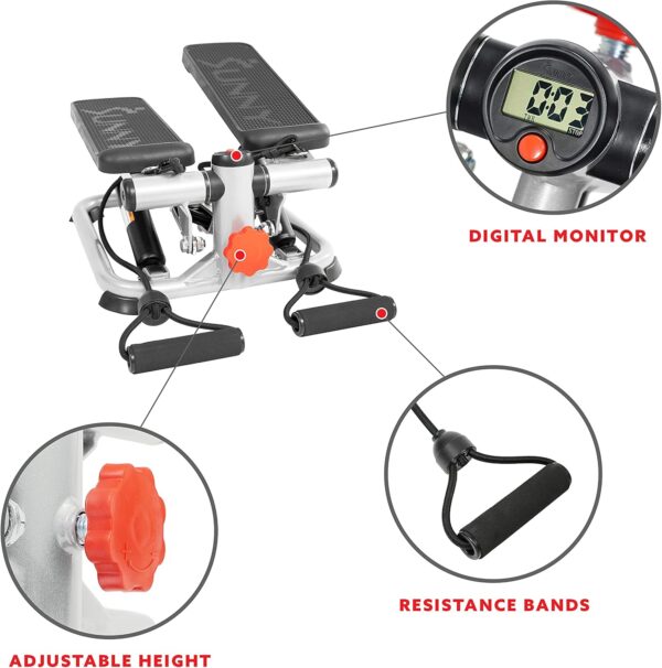 Sunny Health & Fitness Total Body 2-in-1 Stepper Machine, Total Body Workout, Adjustable Hydraulic, Resistance Bands, Non-Slip Pedals w Optional Free SunnyFit App Enhanced Bluetooth Connectivity