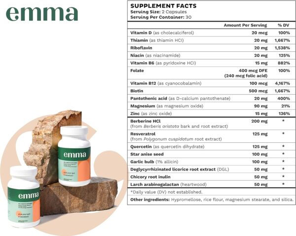 Emma Doctors Endorsed Gut Health Supplement - 60 Capsules - Relief from Gas and Bloating, Repairs Leaky Gut with Magnesium, Berberine, Vitamin D, Quercetin & More - Gut Health & Colon Cleanse Formula