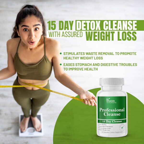 15 Day Cleanse Gut Support, Detox for Men & Women, All Natural Colon Cleanser for Bloating and Constipation Relief, Extra Calorie Loss with Healthy Probiotics - 30 Capsules