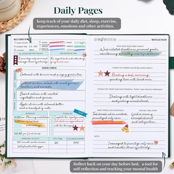 Mental Health Journal, Anxiety & Guided Journal for Women, 91 Days Self-Care Journal to Practice Positive Thinking, ADHD Planner with Mood Tracker (A5 Size)-Dark Green