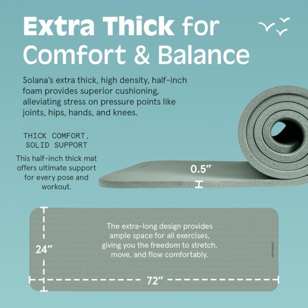 Retrospec Solana Yoga Mat 1/2" Thick w/Nylon Strap for Men & Women - Non Slip Exercise Mat for Yoga, Pilates, Stretching, Floor & Fitness Workouts