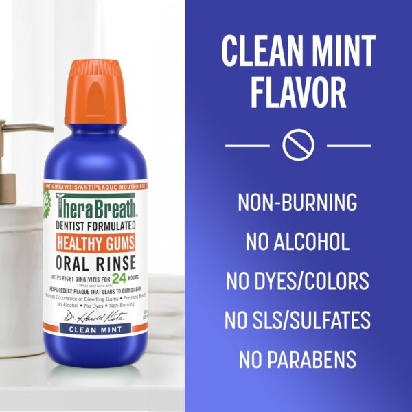 TheraBreath Healthy Gums Mouthwash Clean Mint, Antigingivitis, Dentist Formulated, 16 Fl Oz (2-Pack)