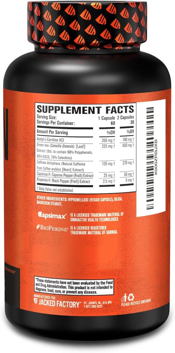 Jacked Factory Burn-XT Clinically Studied Fat Burner & Weight Loss Supplement - Appetite Suppressant & Energy Booster - with Acetyl L-Carnitine, Green Tea Extract and More - 60 Natural Diet Pills