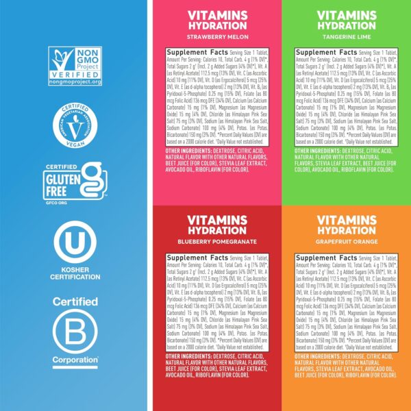 Nuun Hydration Vitamins Electrolyte Tablets, Mixed Fruit, 5 Essential Electrolytes for Hydration + Vitamin A, B6, C, D, E, with Magnesium, Vegan, Non-GMO, 4 Pack (48 Servings)