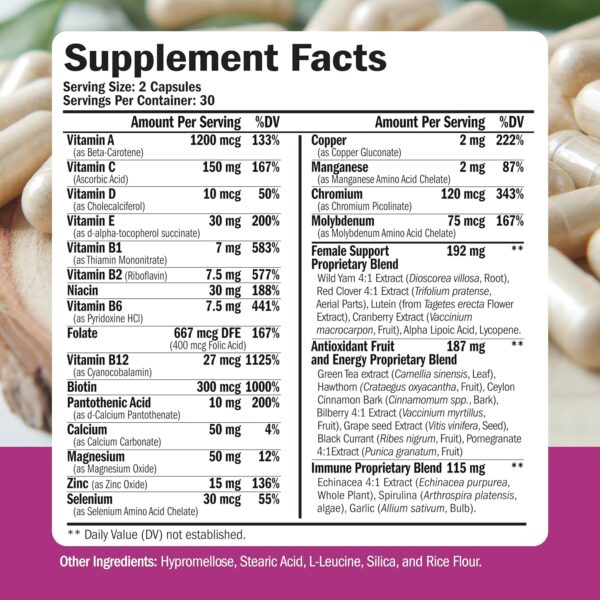 Multivitamin for Women - Daily Womens Multivitamin & Multimineral with Vitamin A, C, D, E, B12, Zinc and More Vitamins for Women - Womens Vitamins for Energy, Focus, and Womens Health. 60 Capsules