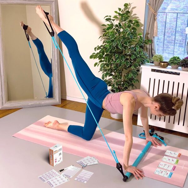 Pilates Bar Workout Cards - 58 Exercise Cards with Pilates Stick Work Out Postures, Instructions & Breathing Tips | Free Ring & Dry-Erase Marker to Create Your Customize Workout Planner Chart