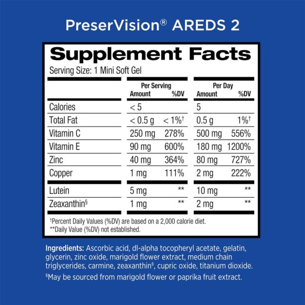 PreserVision AREDS 2 Eye Vitamin & Mineral Supplement, Contains Lutein, Vitamin C, Zeaxanthin, Zinc & Vitamin E, 60 Minigels (Packaging May Vary)