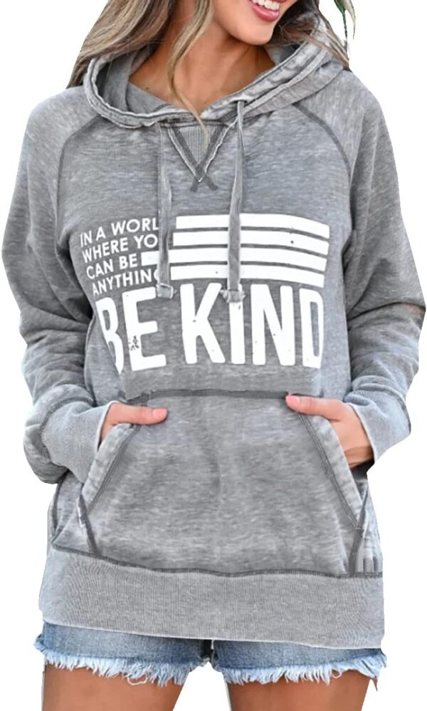 Hongqizo Womens Be Kind Hooded Sweatshirt Long Sleeve Pocket Sweatshirt Hoodies