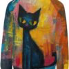 ZOCAVIA Women's Y2K Art Cat Sweatshirts Fall Abstract Cat Graphic Pullover Tops Long Sleeve Oil Painting Cat Printed T Shirts