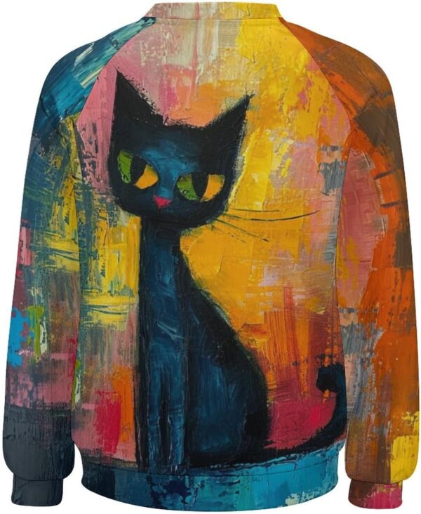 ZOCAVIA Women's Y2K Art Cat Sweatshirts Fall Abstract Cat Graphic Pullover Tops Long Sleeve Oil Painting Cat Printed T Shirts