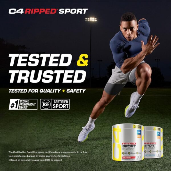 C4 Ripped Sport Pre Workout Powder Fat Burner - NSF Certified for Sport + Sugar Free Preworkout Energy Supplement for Men & Women - 135mg Caffeine + Weight Loss - Fruit Punch, 30 Servings
