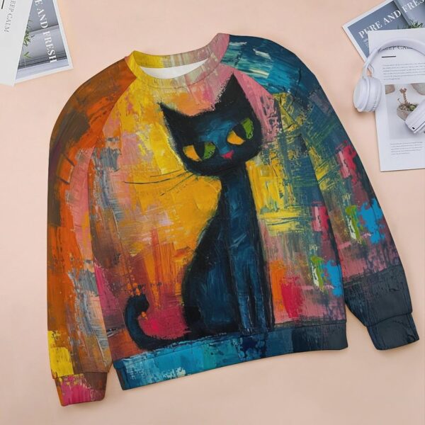 ZOCAVIA Women's Y2K Art Cat Sweatshirts Fall Abstract Cat Graphic Pullover Tops Long Sleeve Oil Painting Cat Printed T Shirts