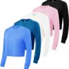 Real Essentials 5 Pack: Women's Dry Fit Crop Top - Long Sleeve Crew Neck Stretch Athletic Tee (Available in Plus Size)