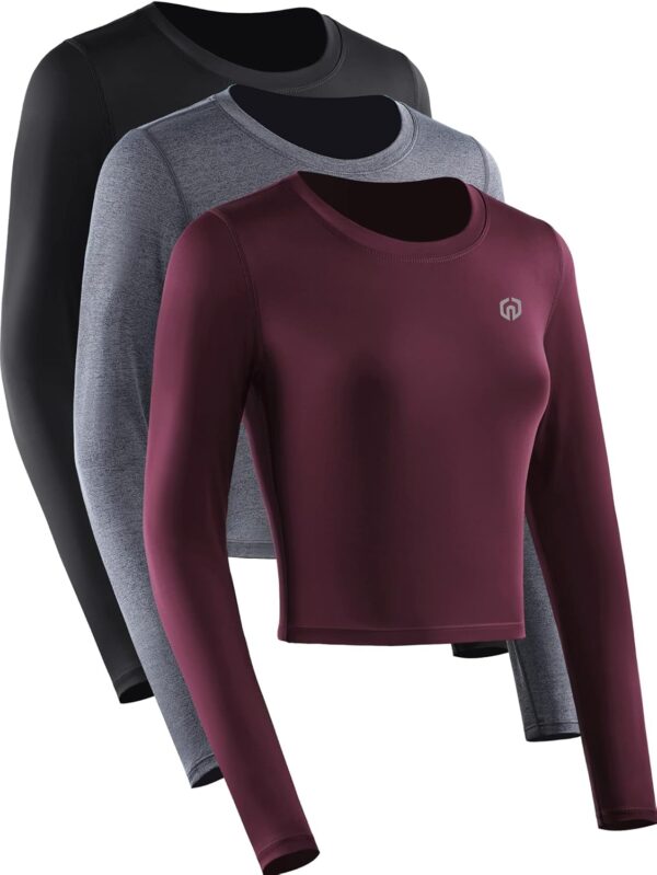 NELEUS Women's Running Workout Athletic Crop Shirts Pack of 3